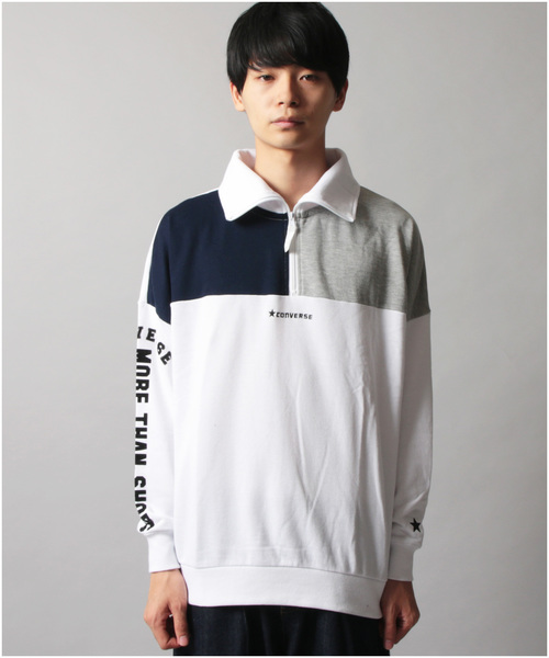 CONVERSE(コンバース)の「CONVERSE 裏毛 切替 リブ ハーフZIP スウェット(スウェット・メンズ・ホワイト/ホワイト系その他/ブラック/ネイビー・M/L/XL)」の7枚目の写真