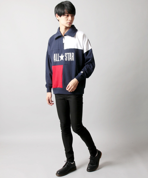 CONVERSE(コンバース)の「CONVERSE 裏毛 切替 リブ ハーフZIP スウェット(スウェット・メンズ・ホワイト/ホワイト系その他/ブラック/ネイビー・M/L/XL)」の20枚目の写真