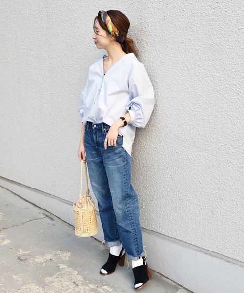 SHIPS（シップス）の「Vネックボタンシャツブラウス◇（シャツ/ブラウス・レディース・ホワイト/ライトブルー/カーキ・ONE SIZE）」の9枚目の写真