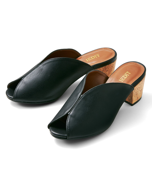 IEDIT（イディット）の「ＩＥＤＩＴ　洗練カッティングミュール（サンダル・レディース・ブラック/ベージュ・1/2/4/6/3/5）」の2枚目の写真