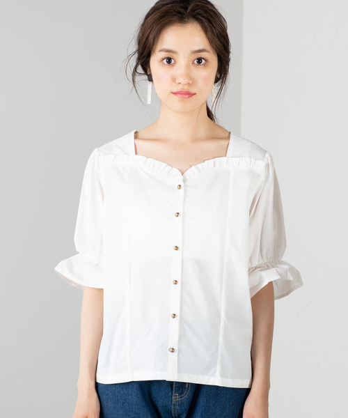 WEGO（ウィゴー）の「WEGO/フリルハートネックブラウス（シャツ/ブラウス・レディース・ホワイト・FREE）」の7枚目の写真