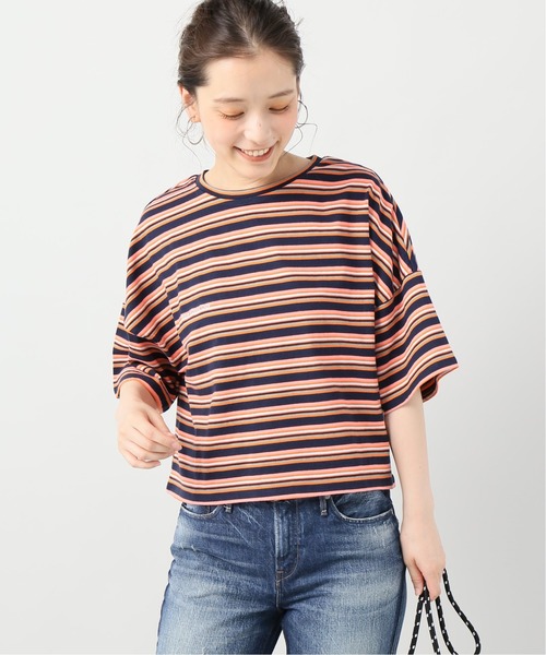 B.C STOCK(ベーセーストック)の「マルチボーダーシシュウTシャツ(Tシャツ/カットソー・レディース・ブラック/ネイビー・FREE)」の2枚目の写真