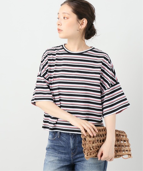 B.C STOCK(ベーセーストック)の「マルチボーダーシシュウTシャツ(Tシャツ/カットソー)」|ブラック