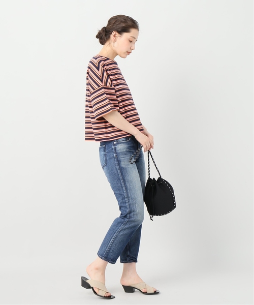 B.C STOCK(ベーセーストック)の「マルチボーダーシシュウTシャツ(Tシャツ/カットソー・レディース・ブラック/ネイビー・FREE)」の9枚目の写真