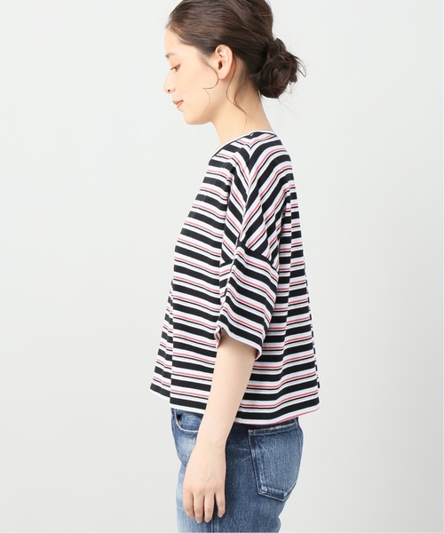 B.C STOCK(ベーセーストック)の「マルチボーダーシシュウTシャツ(Tシャツ/カットソー・レディース・ブラック/ネイビー・FREE)」の3枚目の写真