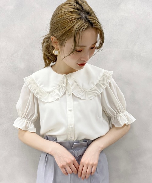 one after another NICE CLAUP（ワンアフターアナザーナイスクラップ）の「プリーツ襟リボンブラウス（シャツ/ブラウス・レディース・オフホワイト/ブラック/チェック・FREE）」の8枚目の写真