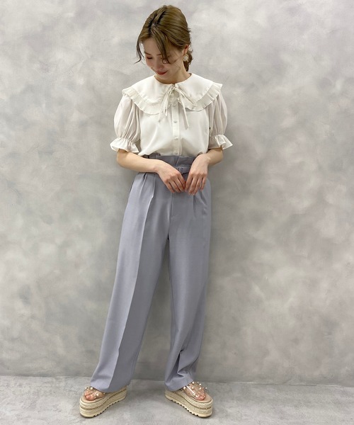 one after another NICE CLAUP（ワンアフターアナザーナイスクラップ）の「プリーツ襟リボンブラウス（シャツ/ブラウス・レディース・オフホワイト/ブラック/チェック・FREE）」の4枚目の写真