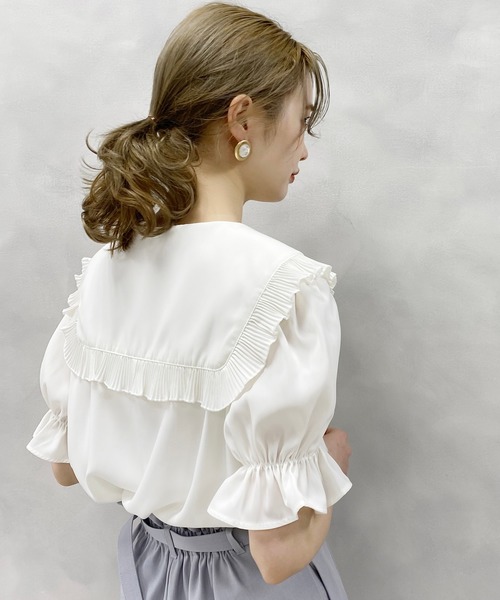 one after another NICE CLAUP（ワンアフターアナザーナイスクラップ）の「プリーツ襟リボンブラウス（シャツ/ブラウス・レディース・オフホワイト/ブラック/チェック・FREE）」の5枚目の写真