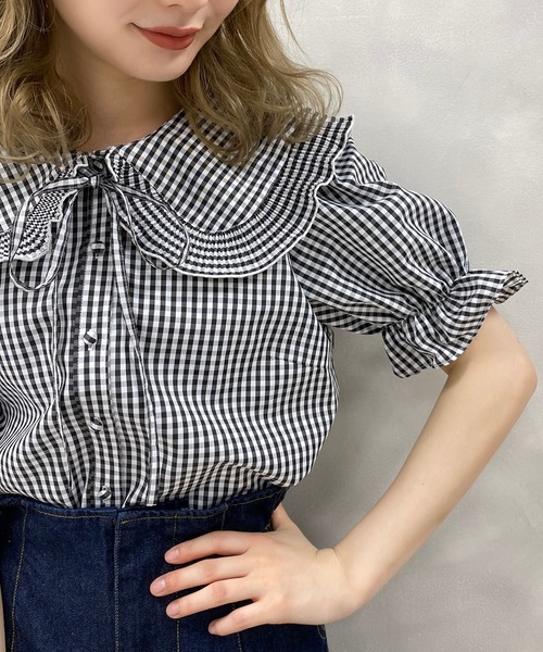 one after another NICE CLAUP（ワンアフターアナザーナイスクラップ）の「プリーツ襟リボンブラウス（シャツ/ブラウス・レディース・オフホワイト/ブラック/チェック・FREE）」の15枚目の写真