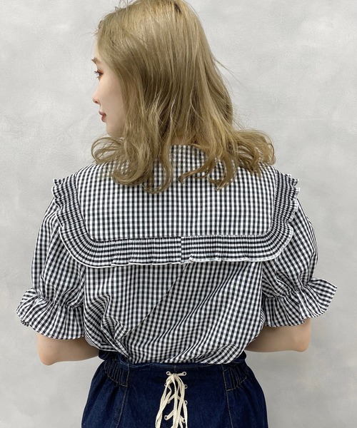 one after another NICE CLAUP（ワンアフターアナザーナイスクラップ）の「プリーツ襟リボンブラウス（シャツ/ブラウス・レディース・オフホワイト/ブラック/チェック・FREE）」の6枚目の写真