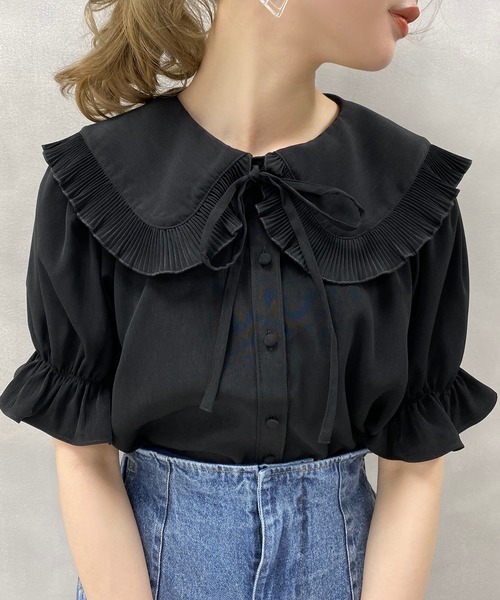 one after another NICE CLAUP（ワンアフターアナザーナイスクラップ）の「プリーツ襟リボンブラウス（シャツ/ブラウス・レディース・オフホワイト/ブラック/チェック・FREE）」の7枚目の写真