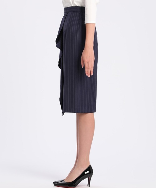 Loro Piana(ロロ・ピアーナ)の「《INEDIT》シルクウールストライプスカート《Loro Piana》(スーツスカート・レディース・チャコールグレー/ネイビー・7号/9号/5号/11号)」の4枚目の写真