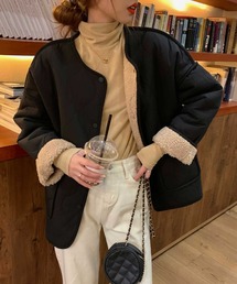 MANGROVE | キルティング裏ボアパイピングジャケット(ノーカラージャケット)