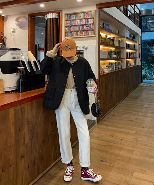 MANGROVE（マングローブ）の「キルティング裏ボアパイピングジャケット（ノーカラージャケット・レディース・ブラック/ベージュ・FREE）」の8枚目の写真