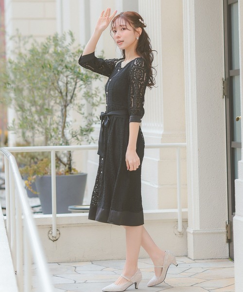 ボーダーズアットバルコニー ワンピース マーメイドフレアウールドレス ベルト BORDERS at BALCONY / ボーダーズアットバルコニー】DRESS NOIR