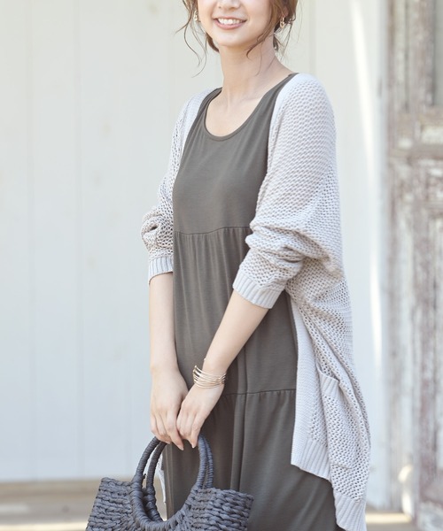 rps(アールピーエス)の「透かし編みニットカーディガン(カーディガン/ボレロ・レディース・オフホワイト/チャコールグレー/ミント/グレイッシュベージュ・M)」の4枚目の写真