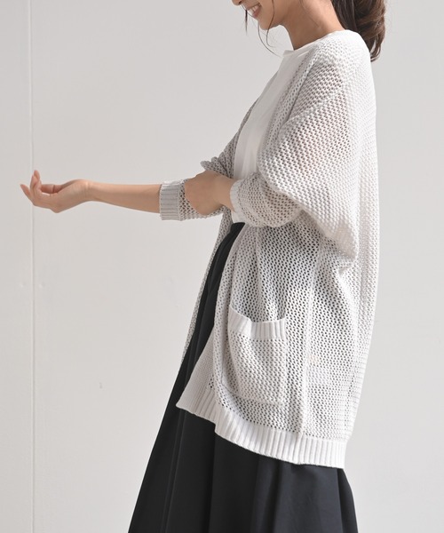 rps(アールピーエス)の「透かし編みニットカーディガン(カーディガン/ボレロ・レディース・オフホワイト/チャコールグレー/ミント/グレイッシュベージュ・M)」の16枚目の写真