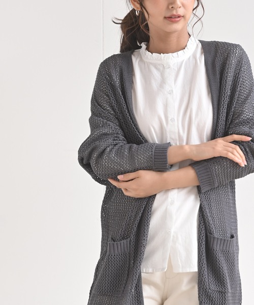 rps(アールピーエス)の「透かし編みニットカーディガン(カーディガン/ボレロ・レディース・オフホワイト/チャコールグレー/ミント/グレイッシュベージュ・M)」の12枚目の写真