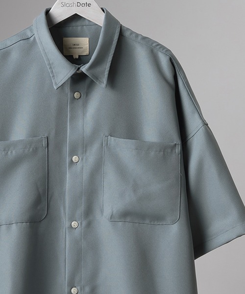 SlashDate(スラッシュデイト)の「リネンタッチオーバーサイズ半袖シャツ(シャツ/ブラウス・メンズ・ブルーグリーン/オリーブ/ブラック系その他/ブラック/アイボリー/ベージュ・M/L/XL)」の6枚目の写真
