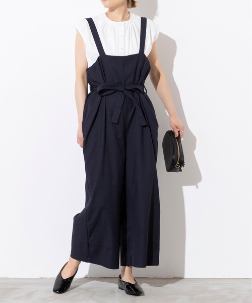 PICCIN（ピッチン）の「【日本製】リボンベルト付きサロペット（サロペット/オーバーオール・レディース・ライトグレー/ネイビー/サンドベージュ・M）」の3枚目の写真