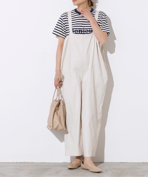 PICCIN（ピッチン）の「【日本製】リボンベルト付きサロペット（サロペット/オーバーオール・レディース・ライトグレー/ネイビー/サンドベージュ・M）」の2枚目の写真