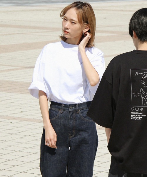 Piko（ピコ）の「【別注】【PIKO】線画 インスタ イージーケア 高密度ビッグシルエットイラストTシャツ（Tシャツ/カットソー・レディース・グリーン/ブルー/ホワイト/ブラック/ネイビー/ベージュ/ピンク・MEDIUM/LARGE）」の14枚目の写真