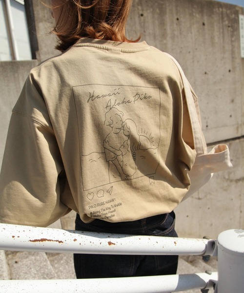 Piko（ピコ）の「【別注】【PIKO】線画 インスタ イージーケア 高密度ビッグシルエットイラストTシャツ（Tシャツ/カットソー・レディース・グリーン/ブルー/ホワイト/ブラック/ネイビー/ベージュ/ピンク・MEDIUM/LARGE）」の22枚目の写真