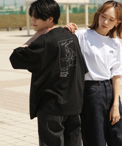 Piko（ピコ）の「【別注】【PIKO】線画 インスタ イージーケア 高密度ビッグシルエットイラストTシャツ（Tシャツ/カットソー・レディース・グリーン/ブルー/ホワイト/ブラック/ネイビー/ベージュ/ピンク・MEDIUM/LARGE）」の8枚目の写真