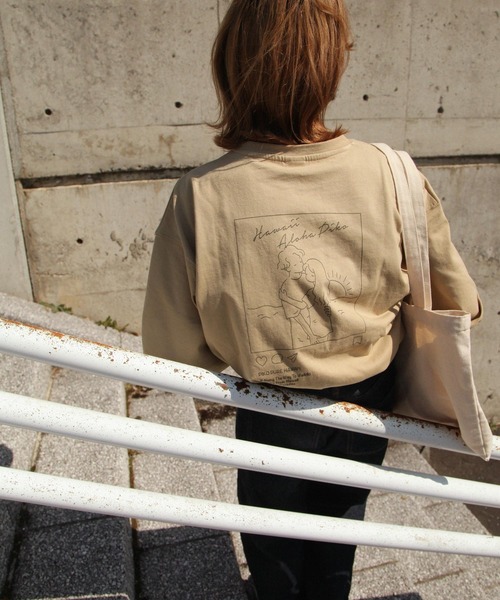 Piko（ピコ）の「【別注】【PIKO】線画 インスタ イージーケア 高密度ビッグシルエットイラストTシャツ（Tシャツ/カットソー・レディース・グリーン/ブルー/ホワイト/ブラック/ネイビー/ベージュ/ピンク・MEDIUM/LARGE）」の12枚目の写真