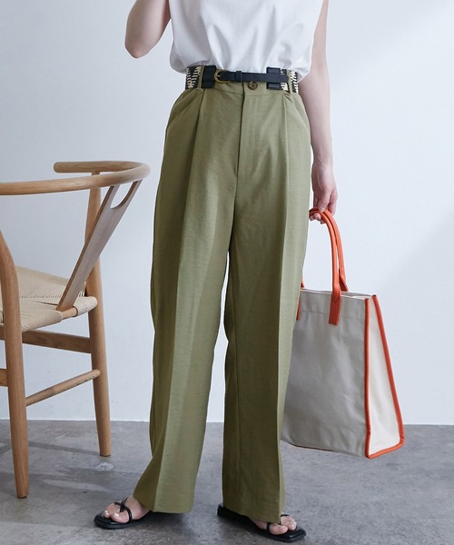 VIS（ビス）の「【EASY CARE】リネンライクタックワイドパンツ（その他パンツ・レディース・ブラック/ベージュ/カーキ/ピンク・S/M/L）」の3枚目の写真