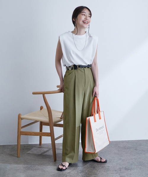 VIS（ビス）の「【EASY CARE】リネンライクタックワイドパンツ（その他パンツ・レディース・ブラック/ベージュ/カーキ/ピンク・S/M/L）」の7枚目の写真