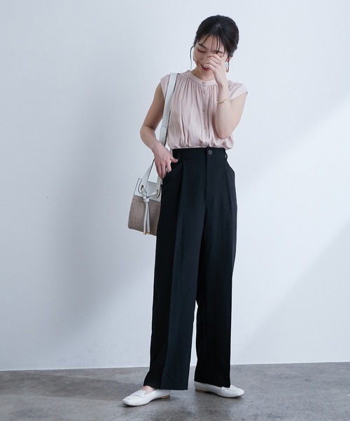 VIS（ビス）の「【EASY CARE】リネンライクタックワイドパンツ（その他パンツ・レディース・ブラック/ベージュ/カーキ/ピンク・S/M/L）」の15枚目の写真