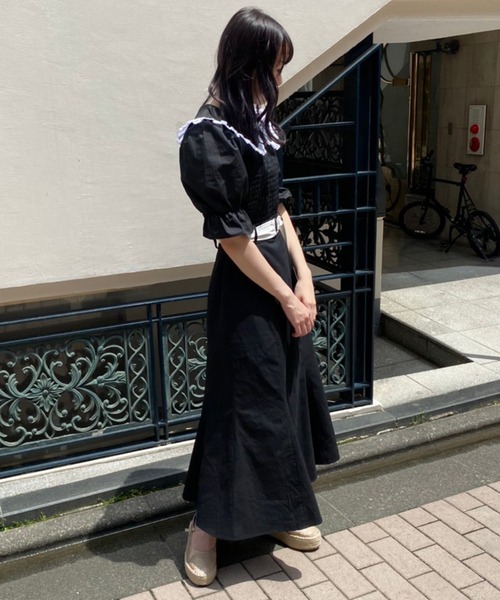 one after another NICE CLAUP(ワンアフターアナザーナイスクラップ)の「【Web限定】丸衿シャーリングブラウス(Tシャツ/カットソー・レディース・ブラック/オフホワイト/ブラック系その他・FREE)」の13枚目の写真