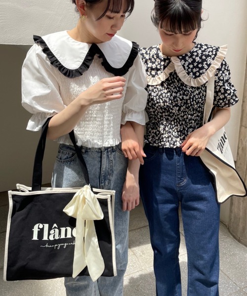 one after another NICE CLAUP(ワンアフターアナザーナイスクラップ)の「【Web限定】丸衿シャーリングブラウス(Tシャツ/カットソー・レディース・ブラック/オフホワイト/ブラック系その他・FREE)」の20枚目の写真