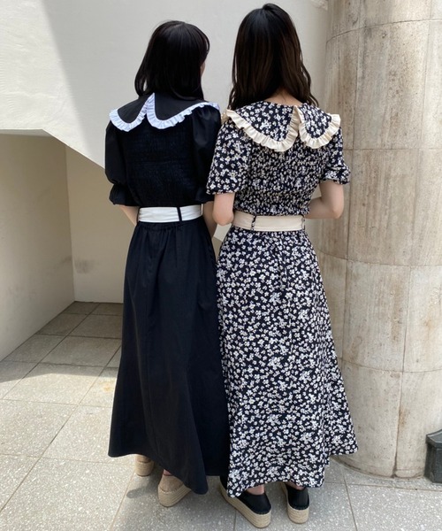 one after another NICE CLAUP(ワンアフターアナザーナイスクラップ)の「【Web限定】丸衿シャーリングブラウス(Tシャツ/カットソー・レディース・ブラック/オフホワイト/ブラック系その他・FREE)」の21枚目の写真