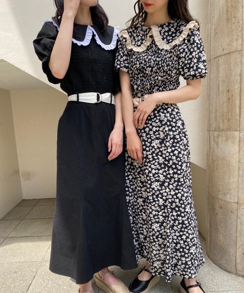 one after another NICE CLAUP(ワンアフターアナザーナイスクラップ)の「【Web限定】丸衿シャーリングブラウス(Tシャツ/カットソー・レディース・ブラック/オフホワイト/ブラック系その他・FREE)」の9枚目の写真