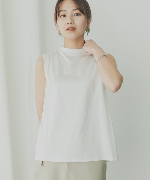 KBF+(ケービーエフプラス)の「KBF+ シャイニーノースリーブ(Tシャツ/カットソー・レディース・オフホワイト/グリーン系その他/チャコールグレー・ONE)」の2枚目の写真