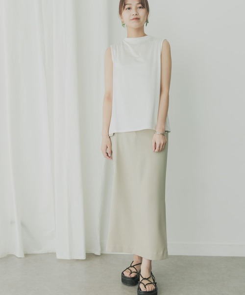 KBF+(ケービーエフプラス)の「KBF+ シャイニーノースリーブ(Tシャツ/カットソー・レディース・オフホワイト/グリーン系その他/チャコールグレー・ONE)」の9枚目の写真