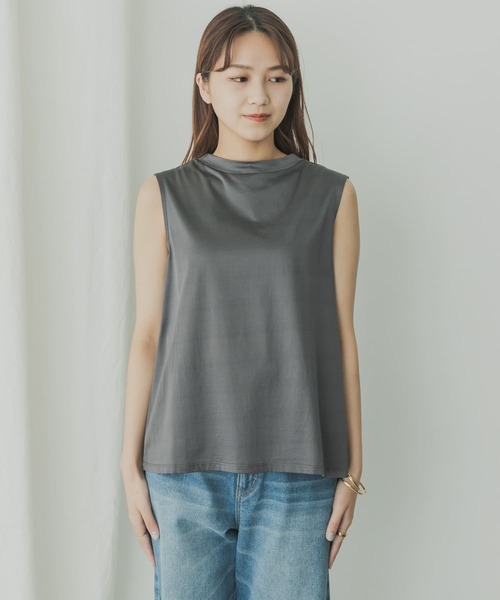 KBF+(ケービーエフプラス)の「KBF+ シャイニーノースリーブ(Tシャツ/カットソー・レディース・オフホワイト/グリーン系その他/チャコールグレー・ONE)」の12枚目の写真