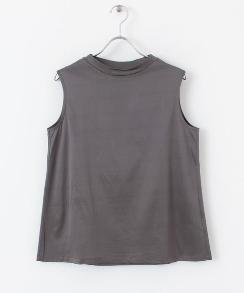 KBF+(ケービーエフプラス)の「KBF+ シャイニーノースリーブ(Tシャツ/カットソー・レディース・オフホワイト/グリーン系その他/チャコールグレー・ONE)」の16枚目の写真