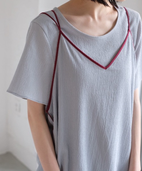 Kastane（カスタネ）の「配色パイピングキャミワンピース（ワンピース・レディース・サックスブルー/ミント/ホワイト系その他・FREE）」の3枚目の写真