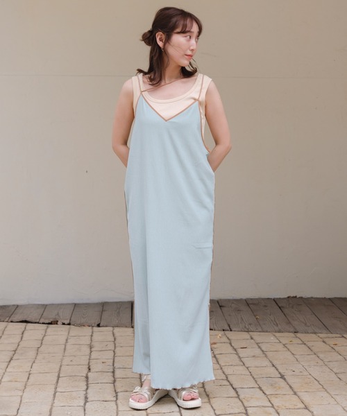 Kastane（カスタネ）の「配色パイピングキャミワンピース（ワンピース・レディース・サックスブルー/ミント/ホワイト系その他・FREE）」の4枚目の写真