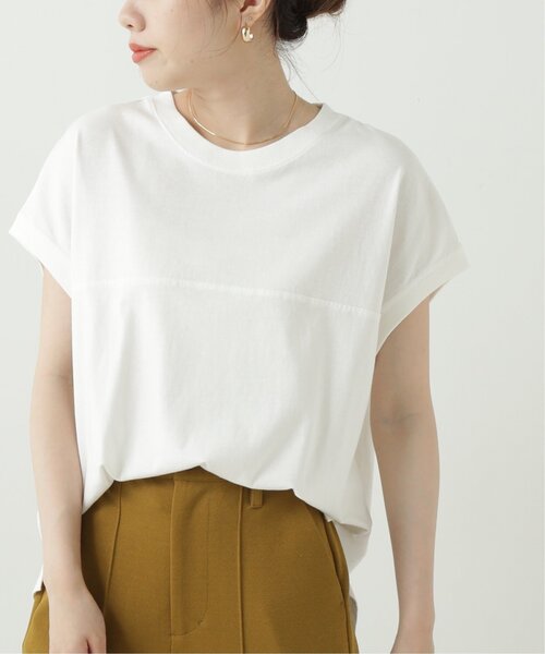 RAY CASSIN（レイカズン）の「フレンチスリーブピグメント切替Tシャツ（Tシャツ/カットソー・レディース・ブラック/ベージュ/パープル/オフホワイト/ブルー・FREE）」の2枚目の写真