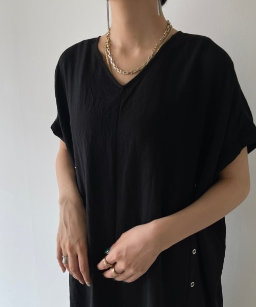 NEUNA（ヌナ）の「リネンタッチスナップ付きワンピース（ワンピース・レディース・ブラック・FREE）」の6枚目の写真