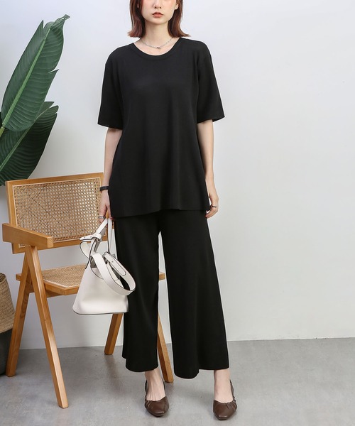 MAISON DE THERESE(メゾン ド テレーズ)の「半袖ロングニットトップス/パンツ セットアップ(セットアップ・レディース・ブラック/ベージュ・M)」の2枚目の写真