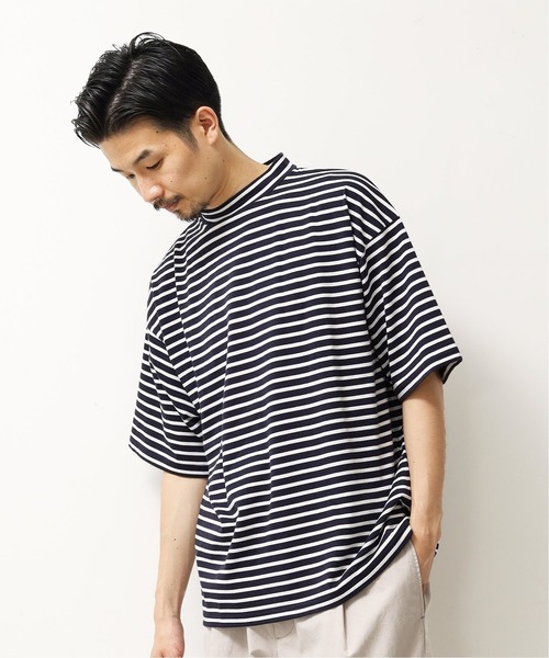 417 EDIFICE（フォーワンセブンエディフィス）の「ボーダーモックネックハーフスリーブ（Tシャツ/カットソー・メンズ・ホワイト/ネイビー・MEDIUM/LARGE）」の2枚目の写真