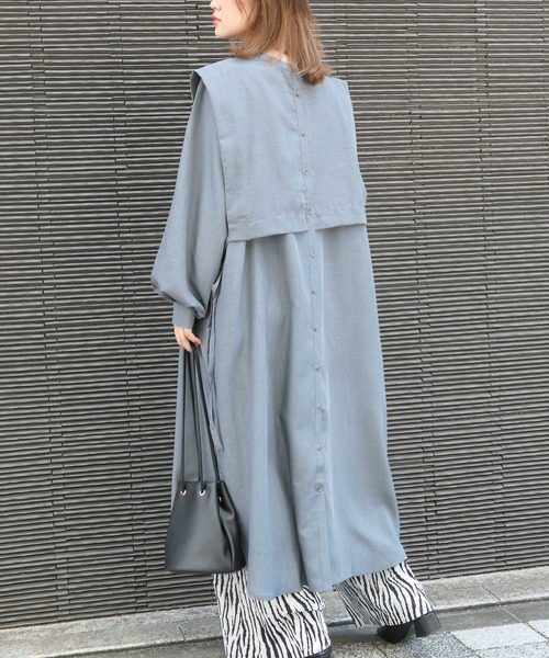 CORNERS（コーナーズ）の「スラブジョーゼット2wayレイヤード風シャツワンピース（シャツワンピース・レディース・ブラック/ベージュ/カーキ/バーガンディー/ブルー/ラベンダー/ホワイト/グリーン/ロイヤルブルー・M）」の13枚目の写真