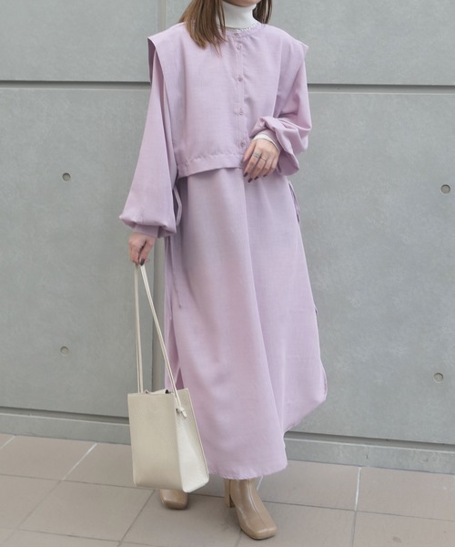 CORNERS（コーナーズ）の「スラブジョーゼット2wayレイヤード風シャツワンピース（シャツワンピース・レディース・ブラック/ベージュ/カーキ/バーガンディー/ブルー/ラベンダー/ホワイト/グリーン/ロイヤルブルー・M）」の16枚目の写真