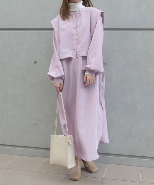 CORNERS（コーナーズ）の「スラブジョーゼット2wayレイヤード風シャツワンピース（シャツワンピース・レディース・ブラック/ベージュ/カーキ/バーガンディー/ブルー/ラベンダー/ホワイト/グリーン/ロイヤルブルー・M）」の17枚目の写真