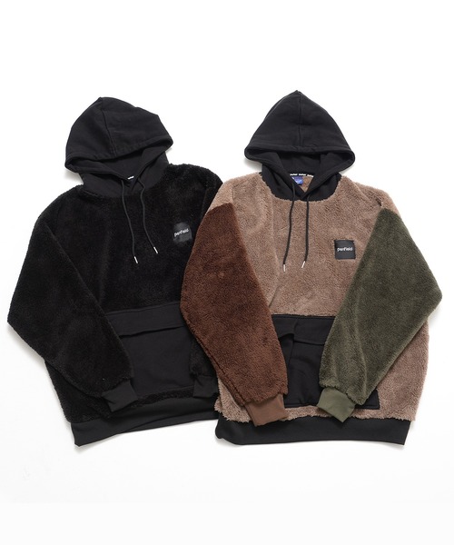 PEN FIELD（ペンフィールド）の「【Penfield/ペンフィールド】ワンポイント ワッペン刺繍 ビックシルエット 配色切替 ファーフリース パーカー（パーカー・メンズ・ブラック/マルチ・LL/M/L）」の11枚目の写真